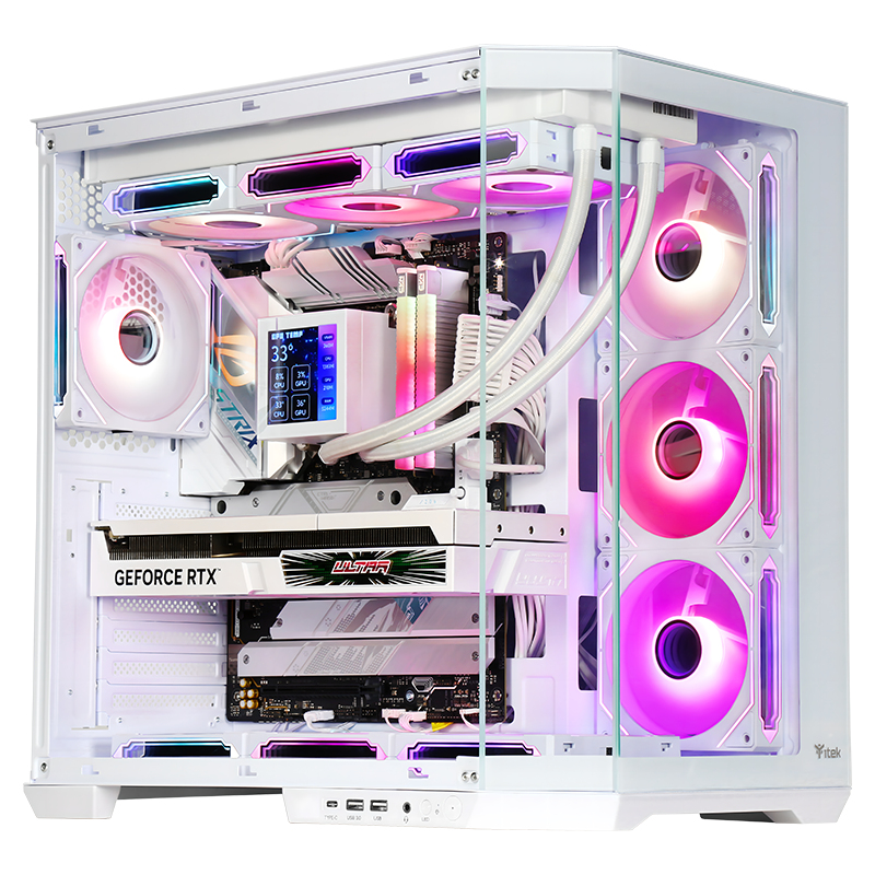 Boitier Moyen Tour ATX iTek Dark Cave Aku RGB avec panneaux vitrés (Blanc)