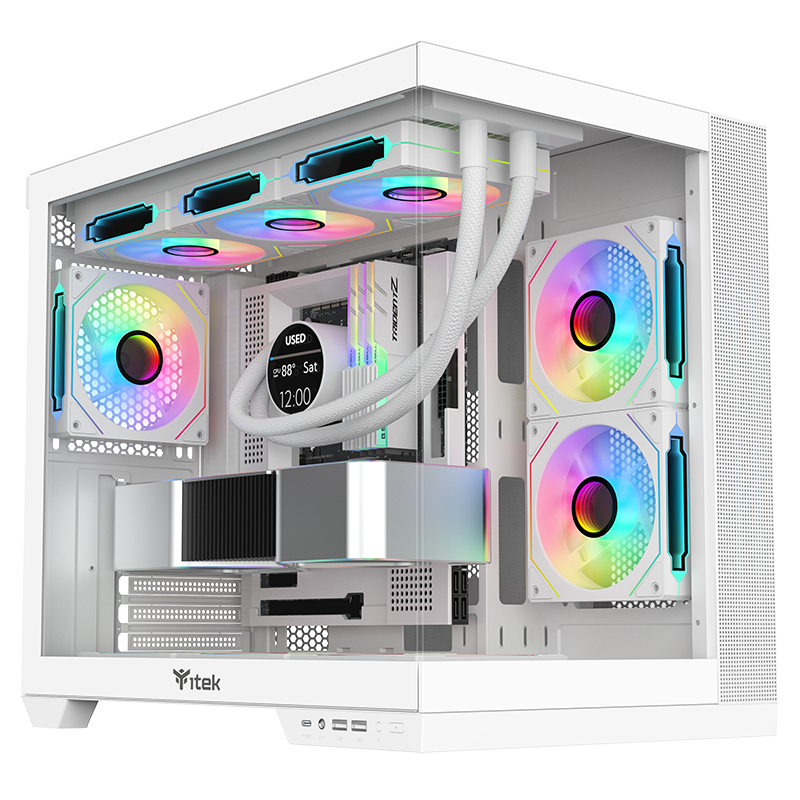 Boitier Moyen Tour ATX iTek Dark Cave DS RGB avec panneaux vitrés (Blanc)