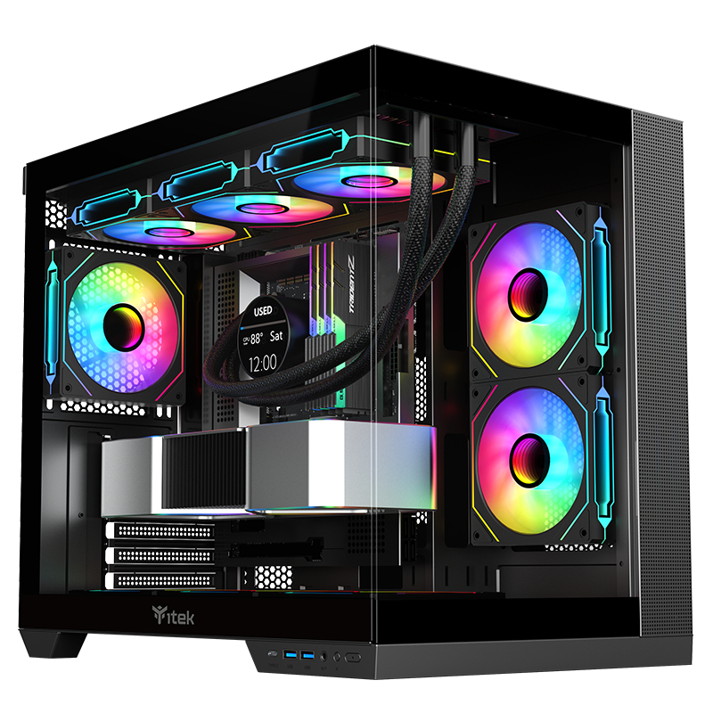 Boitier Moyen Tour ATX iTek Dark Cave DS RGB avec panneaux vitrés (Noir)