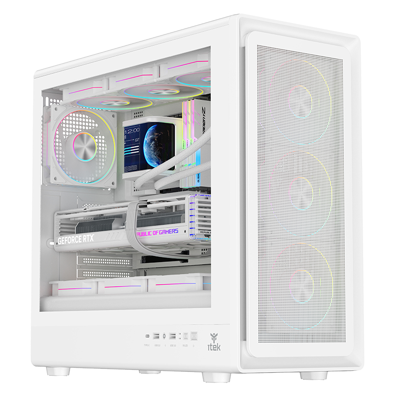 Boitier Moyen Tour ATX iTek Meshcore 36W ARGB avec panneau vitré (Blanc)