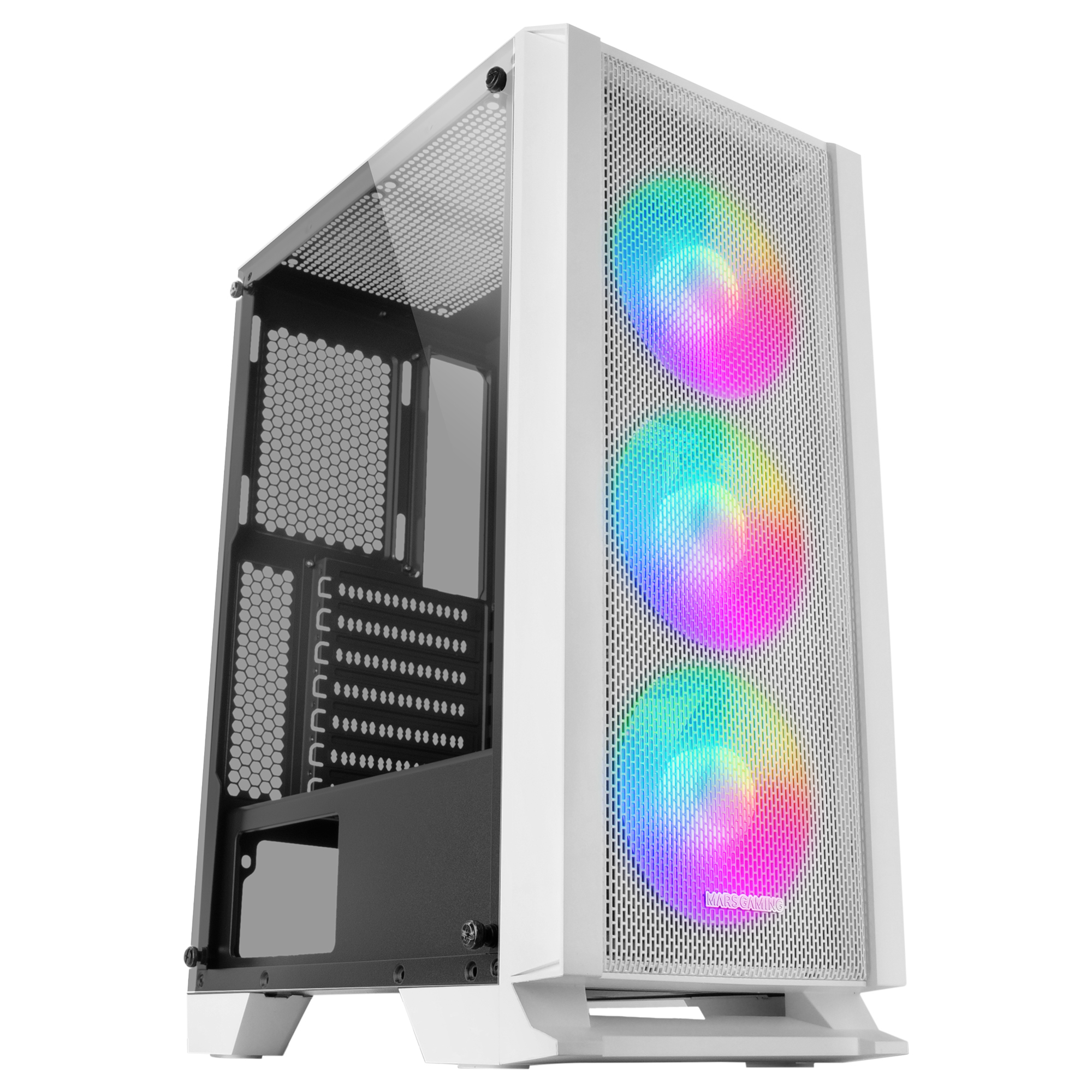 Boitier Moyen Tour ATX Mars Gaming MC-C RGB avec panneau vitré (Blanc)