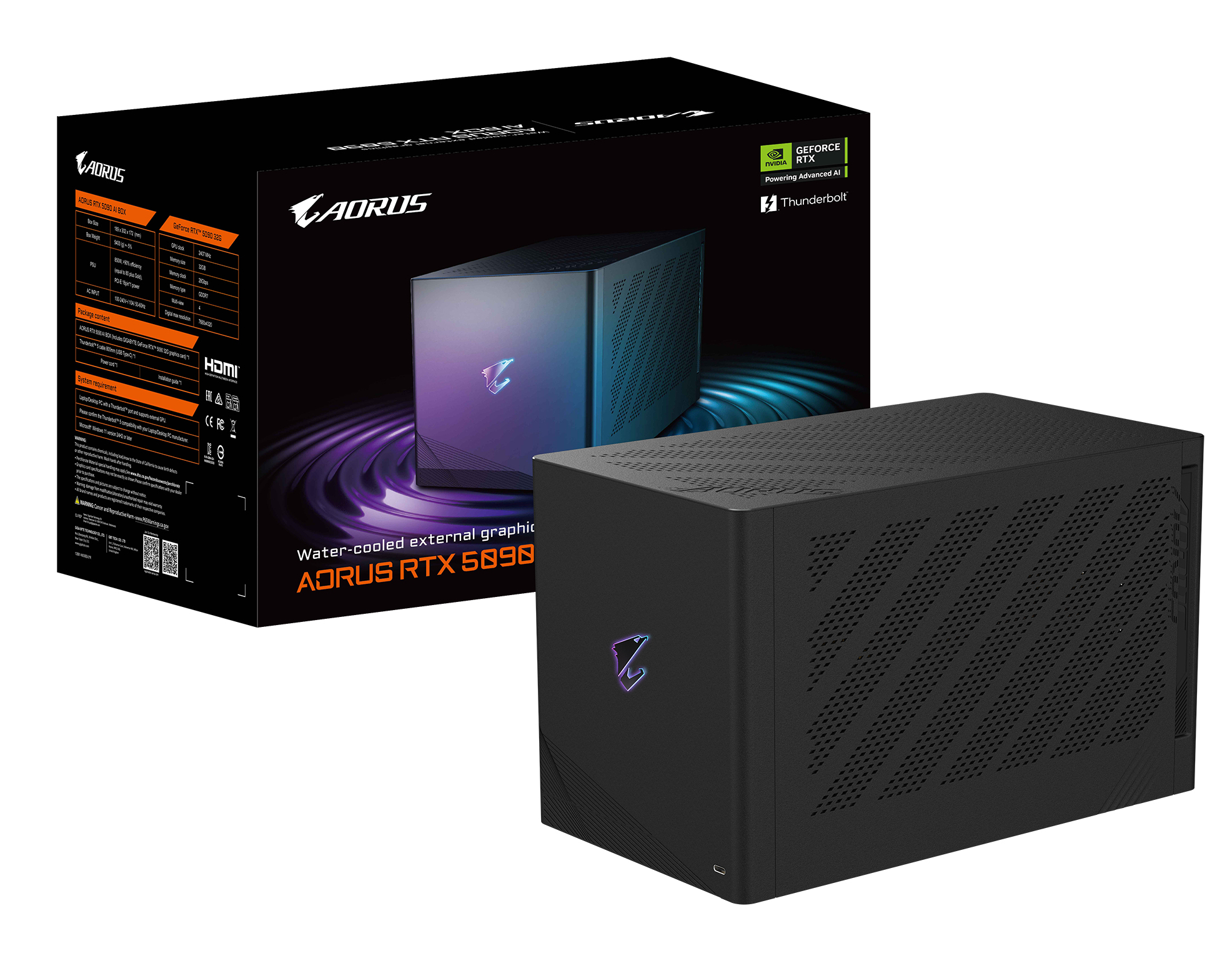 GIGABYTE AORUS RTX 5090 AI BOX Carte Graphique ? 32 Go GDDR7, 512 bits, PCI-E 5.0, fréquence c?ur 2407 MHz, 3 x DP 2.1, 1 x HDMI 2.1, GV-N5090IXEB-32GD 1.0