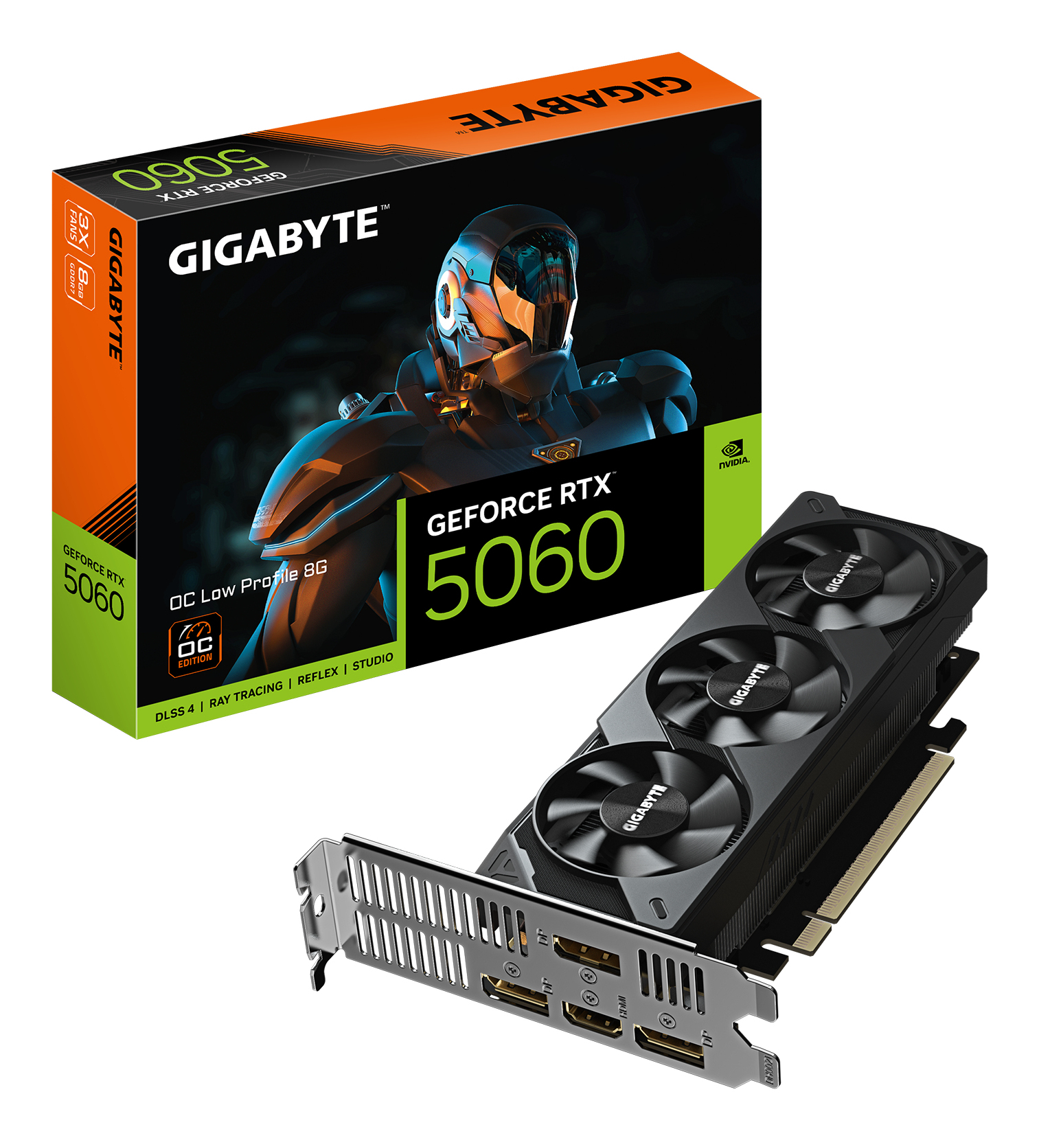 GIGABYTE GeForce RTX 5060 OC Low Profile 8G Carte Graphique - 8GB GDDR7, 128bit, PCI-E 5.0, 2512 MHz Fréquence du c?ur, 3 x DisplayPort, 1 x HDMI, GV-N5060OC-8GL