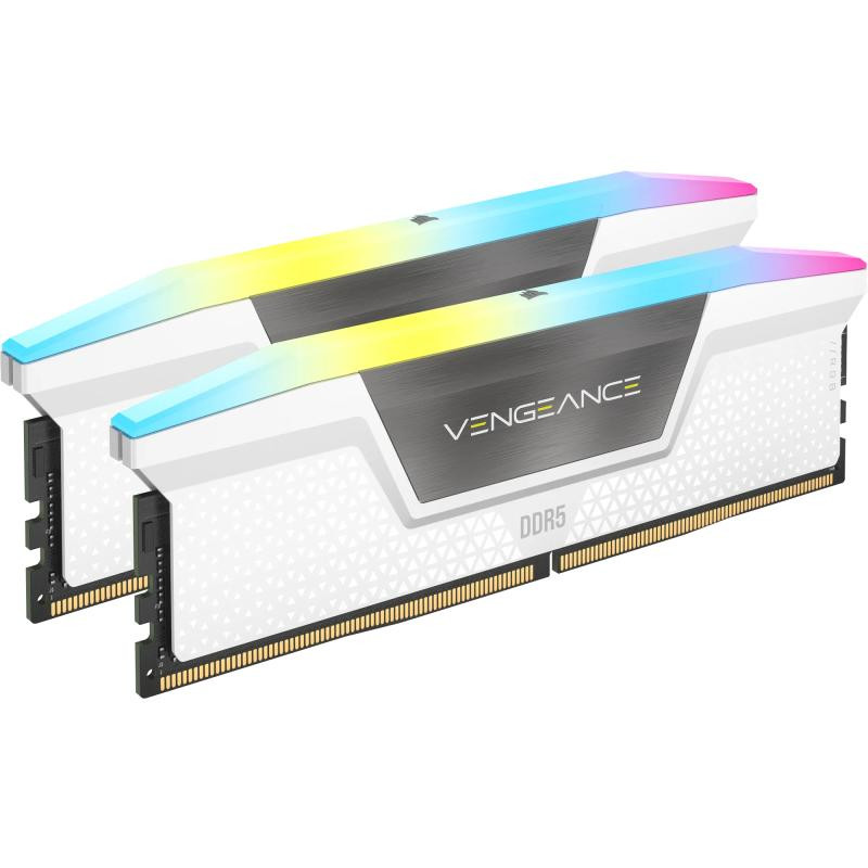 Kit Barrettes mémoire 32Go (2x16Go) DIMM DDR5 Corsair Vengeance RGB 6000MHz CL30 (Blanc)