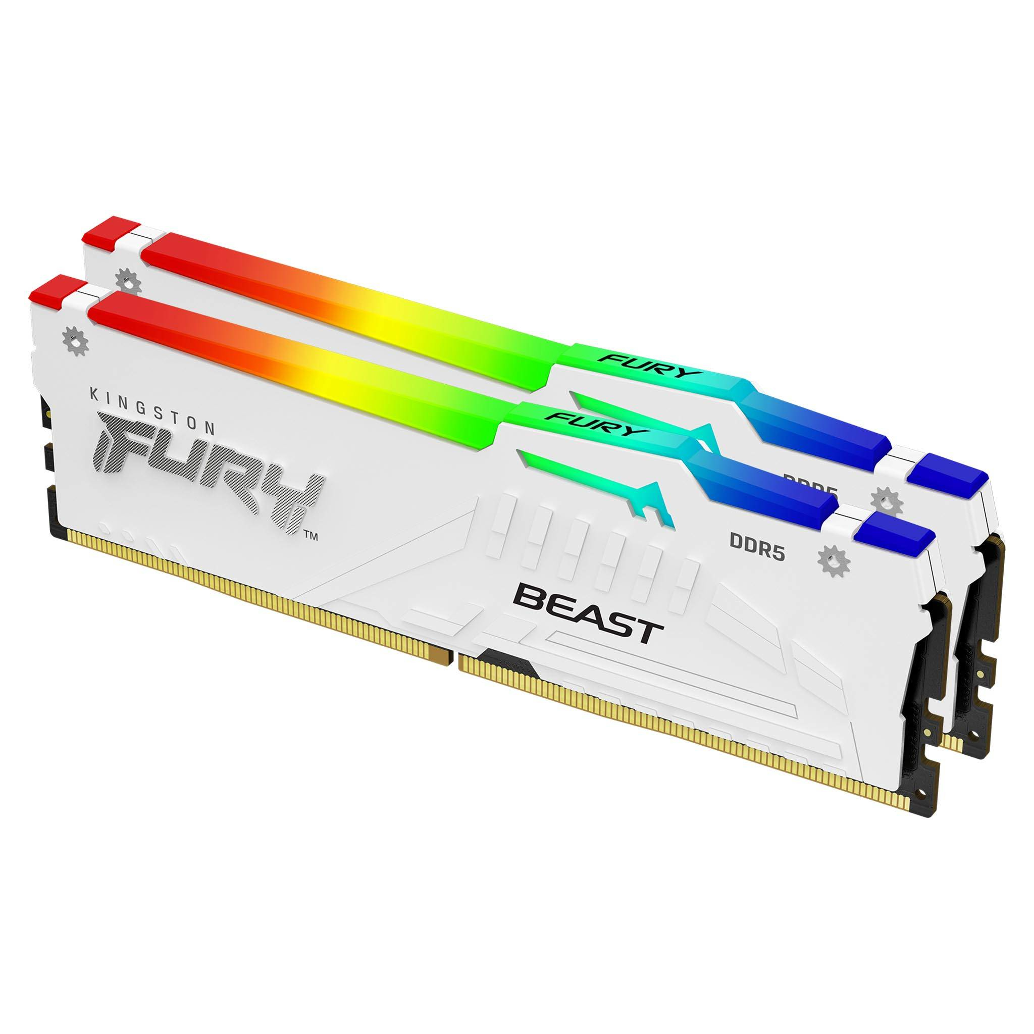 Kit Barrettes mémoire 32Go (2x16Go) DIMM DDR5 Kingston Fury Beast RGB 6000MHz CL36 (Blanc)