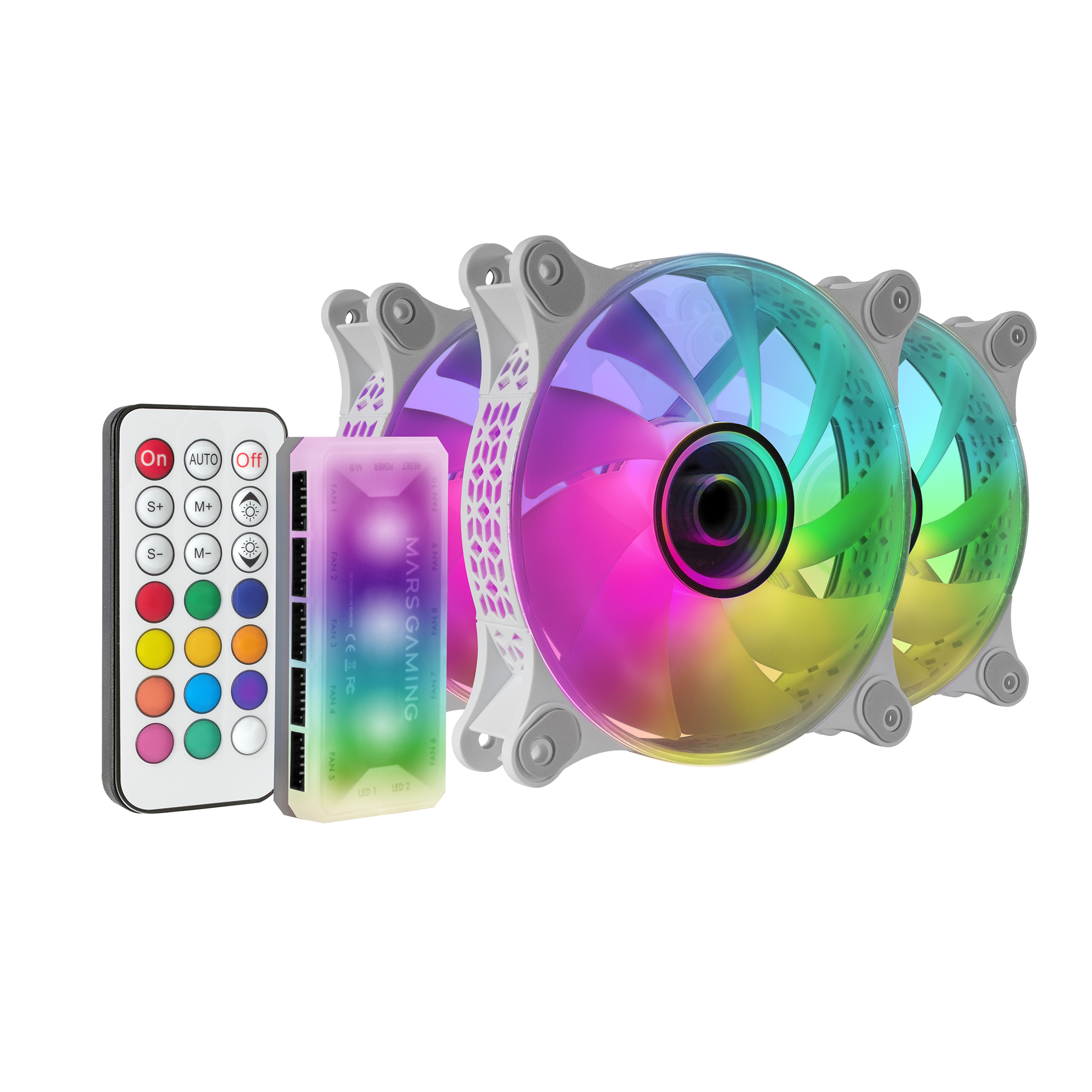 Lot de 3 Ventilateurs boitier Mars Gaming MF-3D RGB - 12cm (Blanc)
