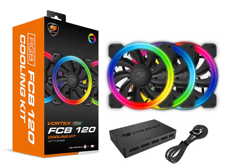 Lot de 3 Ventilateurs de boitier Cougar Vortex FCB RGB 12cm (Noir)